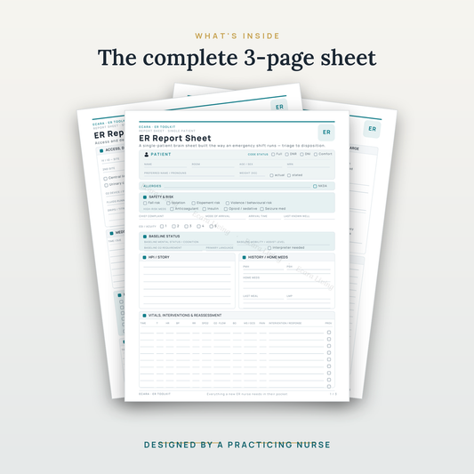 ER Report Sheet — Single Patient | Nurse Brain Sheet Printable PDF
