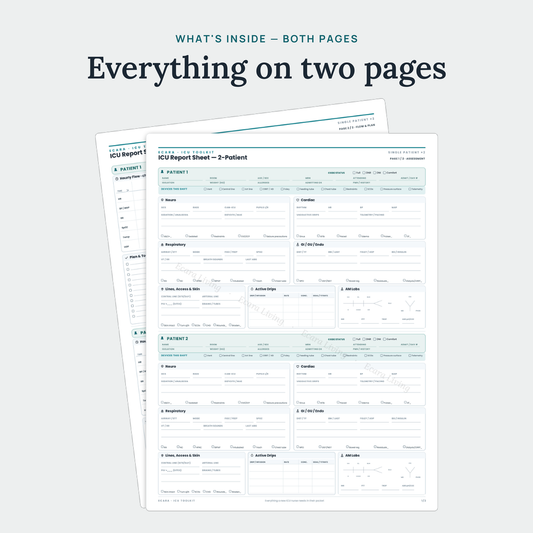 ICU Report Sheet — 2 Patients | Nurse Brain Sheet Printable PDF