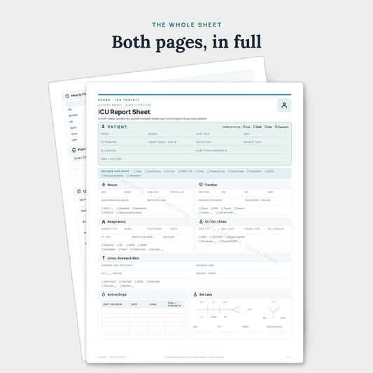 ICU Report Sheet — Single Patient | Nurse Brain Sheet Printable PDF