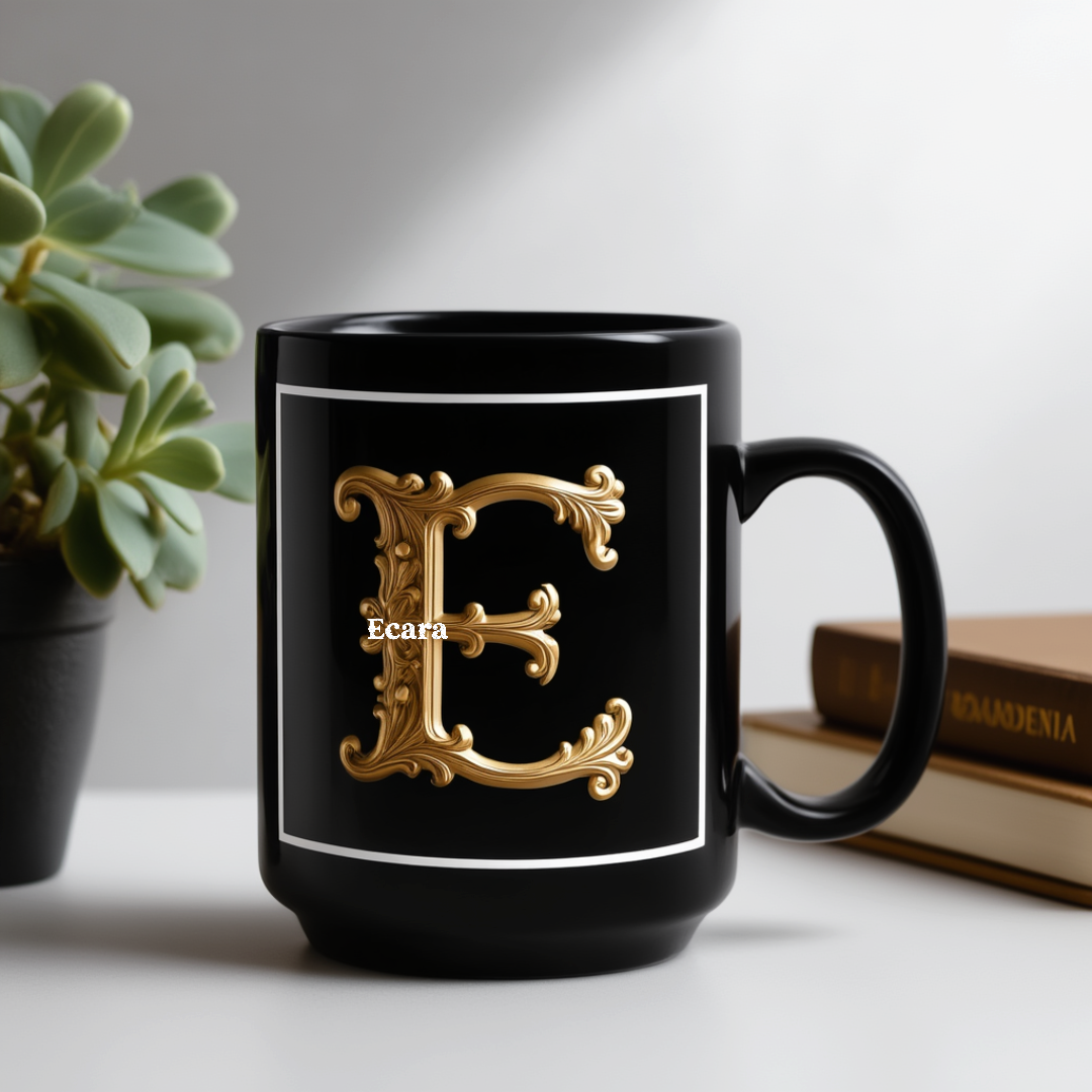 Black Mug with Initial "E"