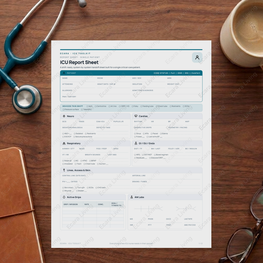 ICU Report Sheet — Single Patient | Nurse Brain Sheet Printable PDF