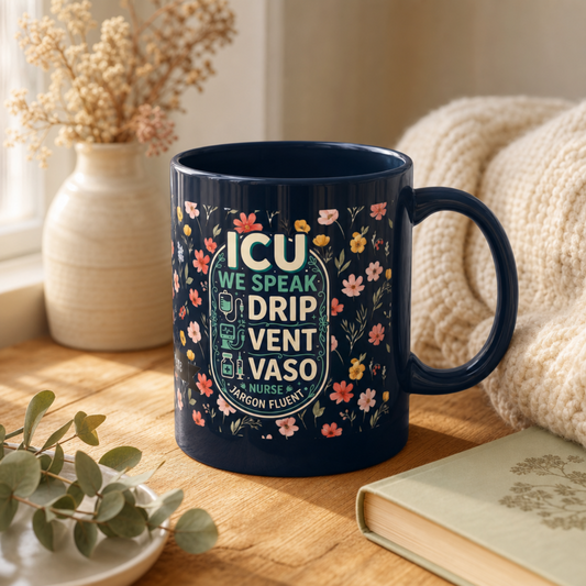 Personalized ICU Nurse Mug, Custom Name Floral Coffee Cup Gift