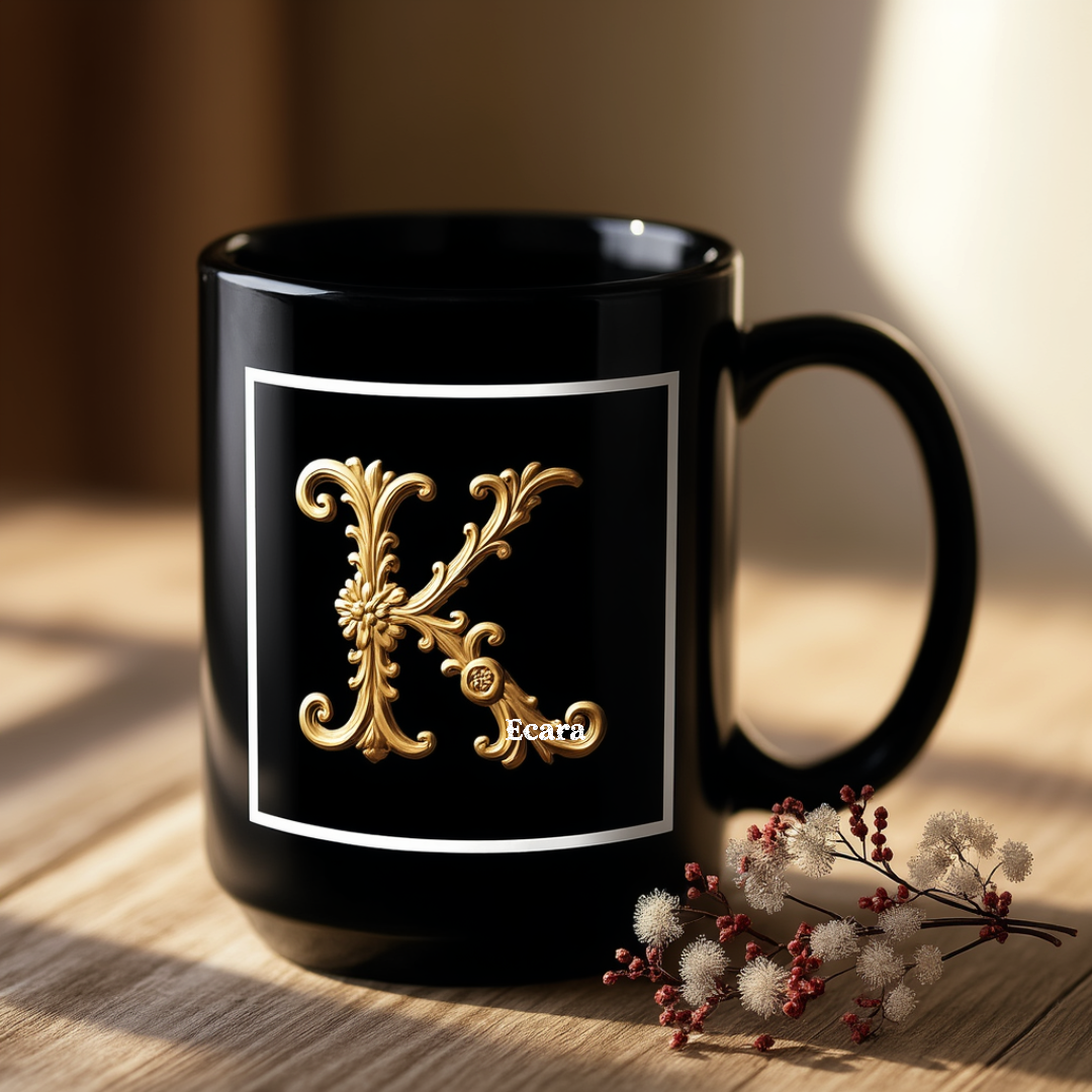 Black Mug with Initial "K"