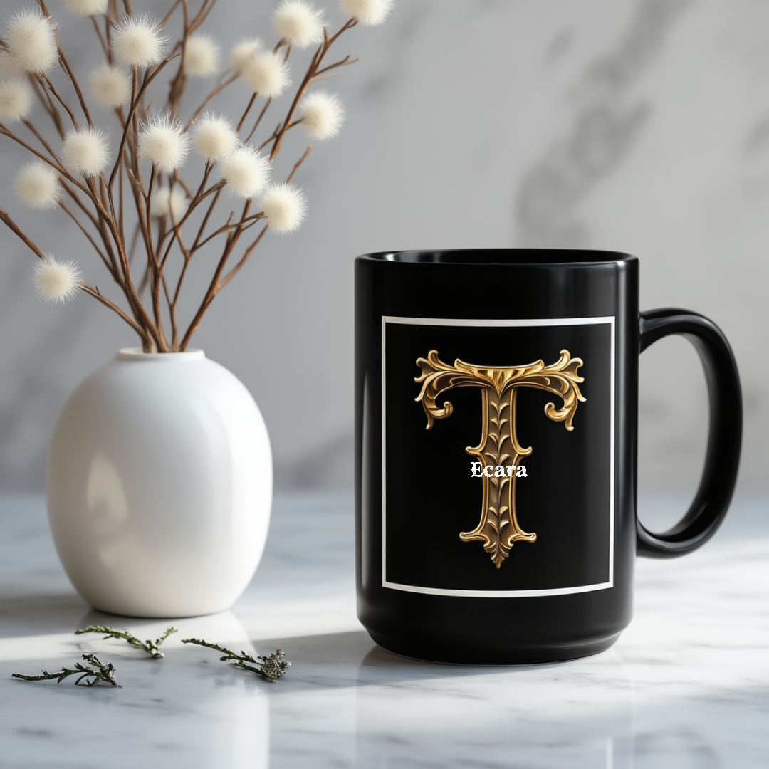Black Mug with Initial "T"