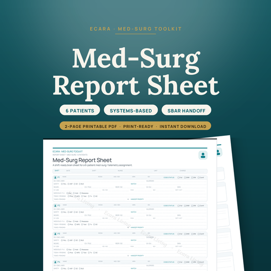 Med-Surg Report Sheet — 6 Patient | Nurse Brain Sheet Printable PDF