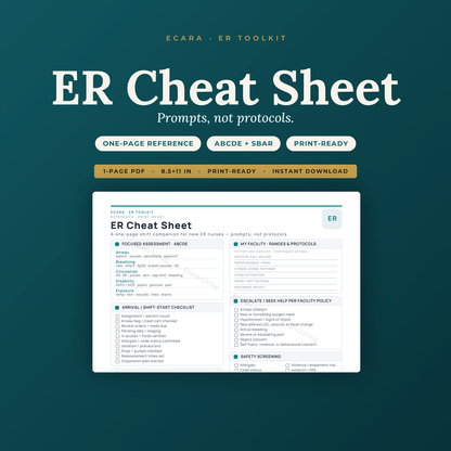 ER Cheat Sheet — 1-Page Shift Reference | New Nurse Printable PDF