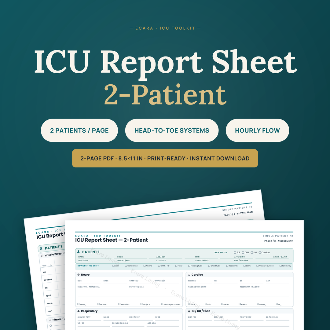 ICU Report Sheet — 2 Patients | Nurse Brain Sheet Printable PDF