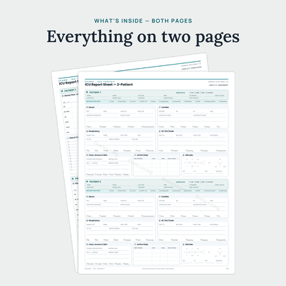 ICU Report Sheet — 2 Patients | Nurse Brain Sheet Printable PDF