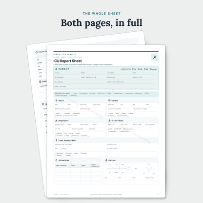 ICU Report Sheet — Single Patient | Nurse Brain Sheet Printable PDF