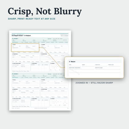 ICU Report Sheet — 2 Patients | Nurse Brain Sheet Printable PDF