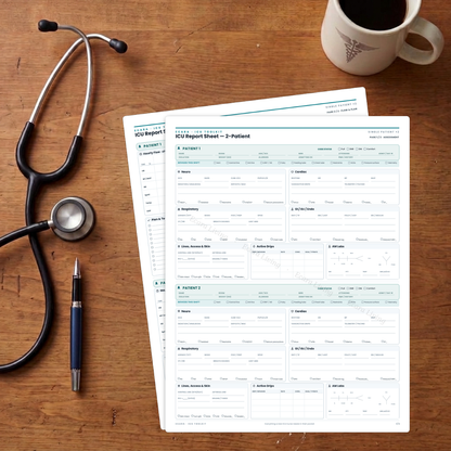 ICU Report Sheet — 2 Patients | Nurse Brain Sheet Printable PDF