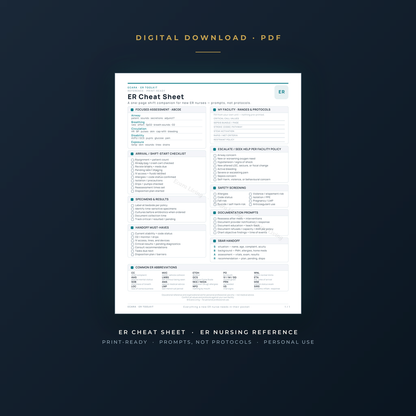 ER Cheat Sheet — 1-Page Shift Reference | New Nurse Printable PDF