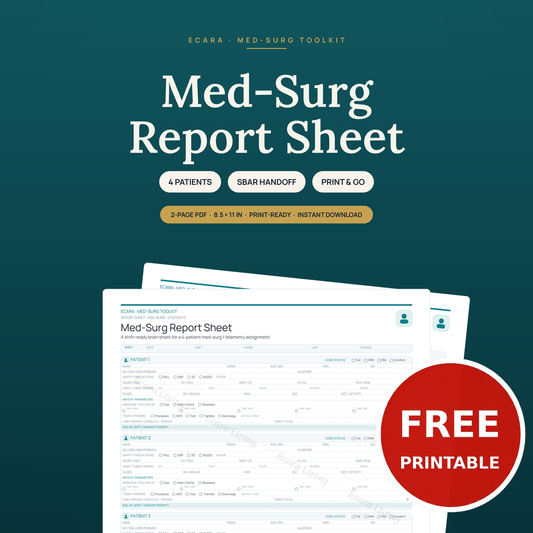 Med-Surg Report Sheet — 4 Patient | Nurse Brain Sheet Printable PDF