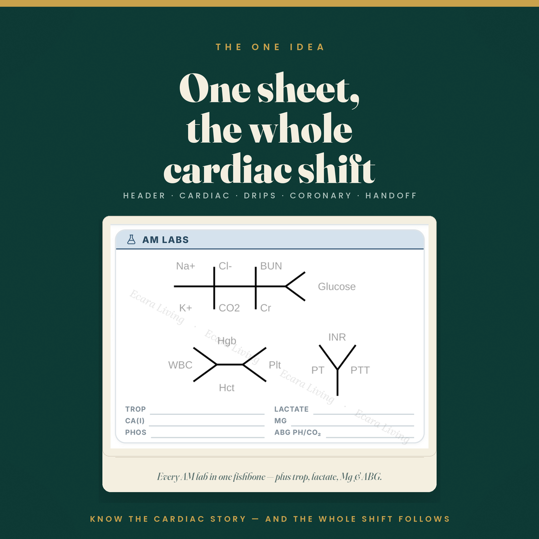 CCU Report Sheet — Single Patient, 1-Page Compact | Coronary Care Nurse Brain Sheet Printable PDF