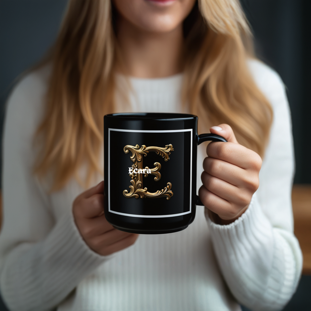 Black Mug with Initial "E"