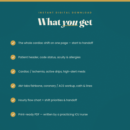 CCU Report Sheet — Single Patient, 1-Page Compact | Coronary Care Nurse Brain Sheet Printable PDF