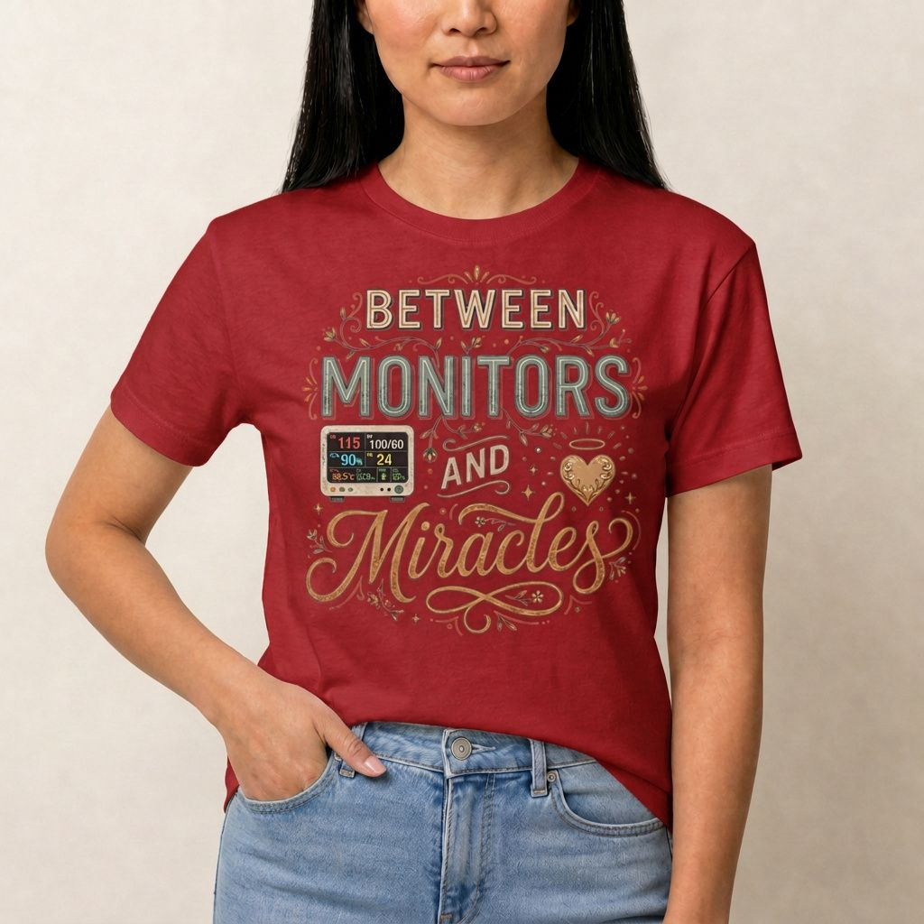 Between Monitors & Miracles ICU Nurse T-shirt