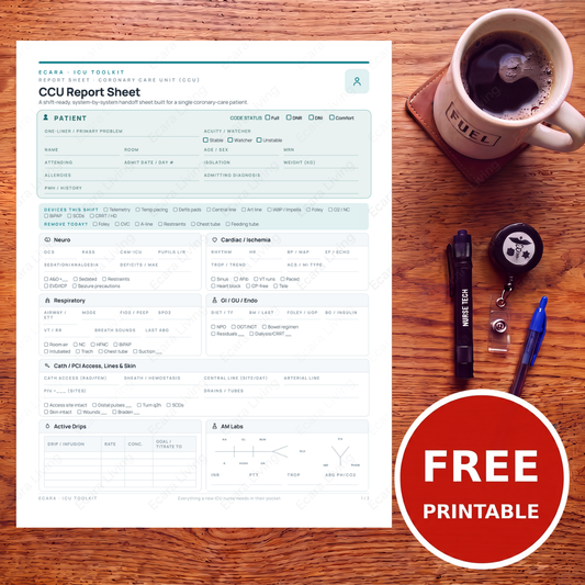 CCU Report Sheet — Coronary Care | Cardiac Nurse Brain Sheet PDF