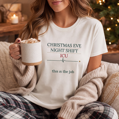 ICU Nurse Christmas Eve Night Shift T-shirt Xmas Gift Tee