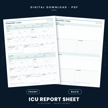 ICU Report Sheet — 2 Patients | Nurse Brain Sheet Printable PDF