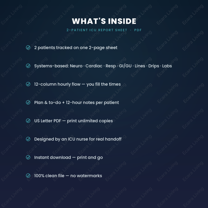 ICU Report Sheet — 2 Patients | Nurse Brain Sheet Printable PDF