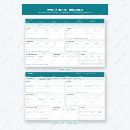 ICU Report Sheet — 2 Patients | Nurse Brain Sheet Printable PDF