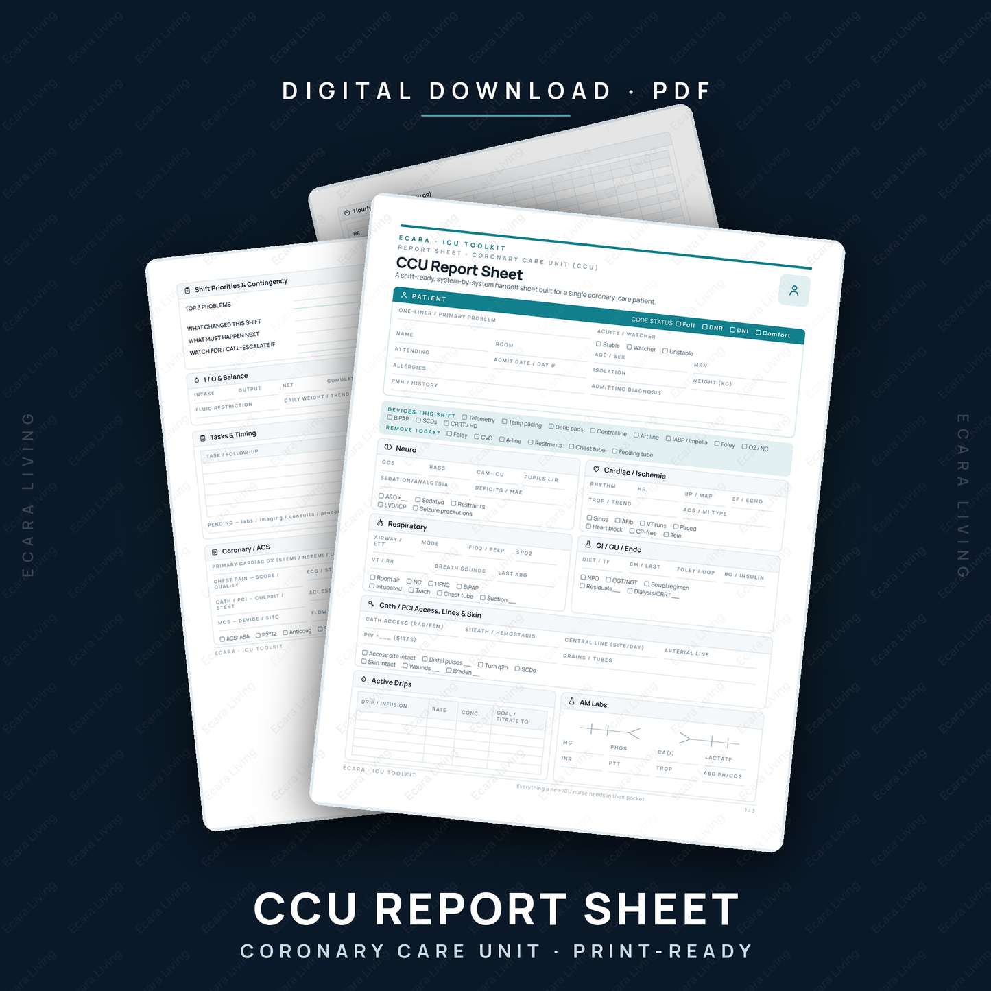 CCU Report Sheet — Coronary Care | Cardiac Nurse Brain Sheet PDF