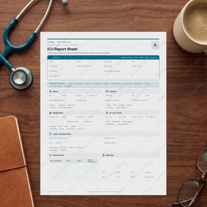 ICU Report Sheet — Single Patient | Nurse Brain Sheet Printable PDF