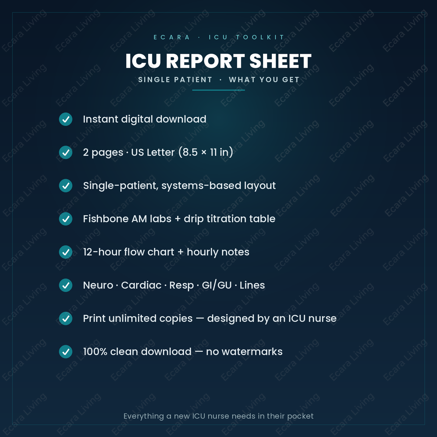 ICU Report Sheet — Single Patient | Nurse Brain Sheet Printable PDF