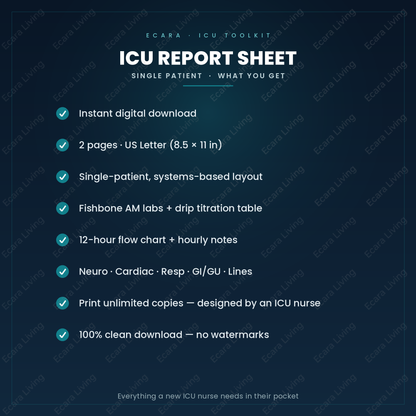 ICU Report Sheet — Single Patient | Nurse Brain Sheet Printable PDF
