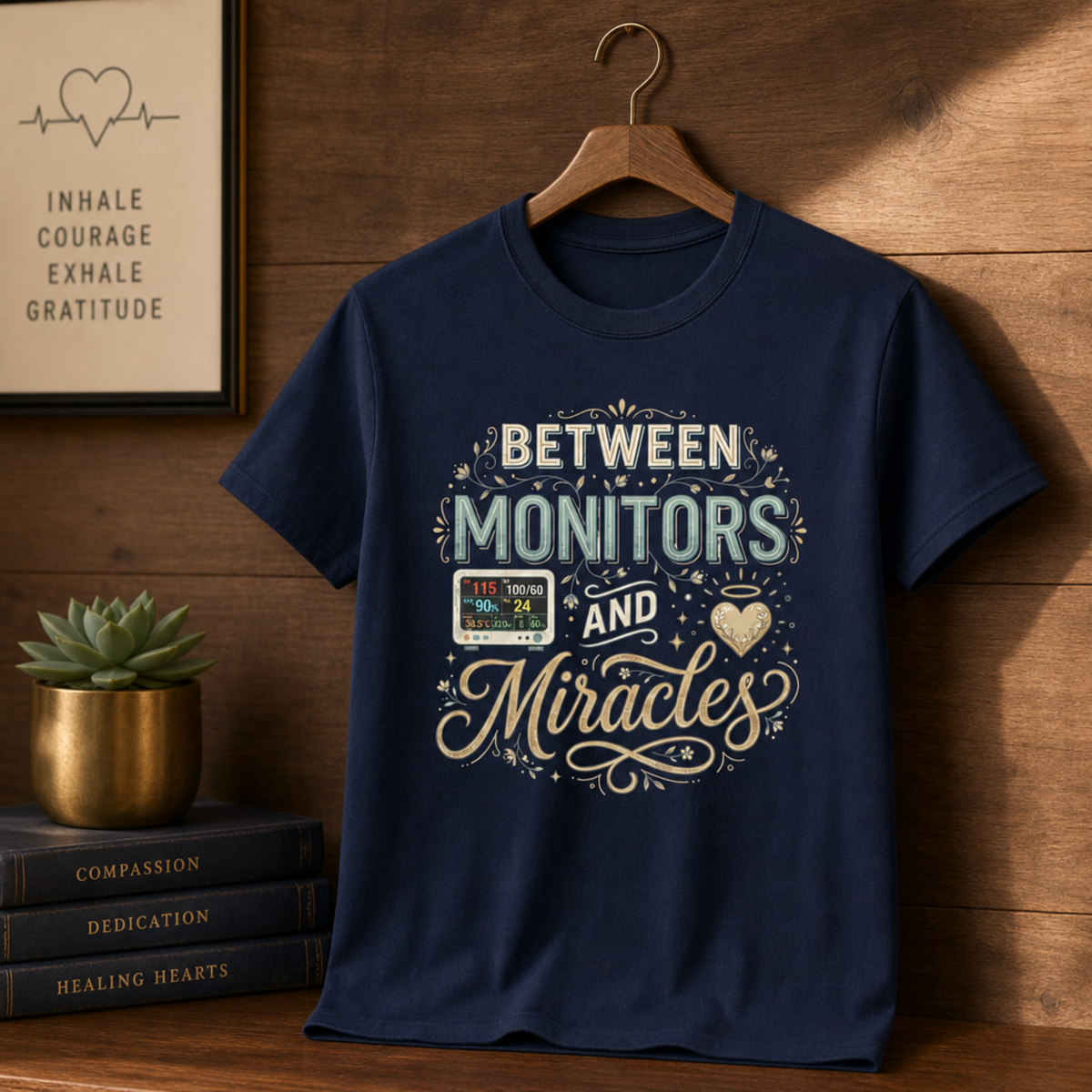 Between Monitors & Miracles ICU Nurse T-shirt