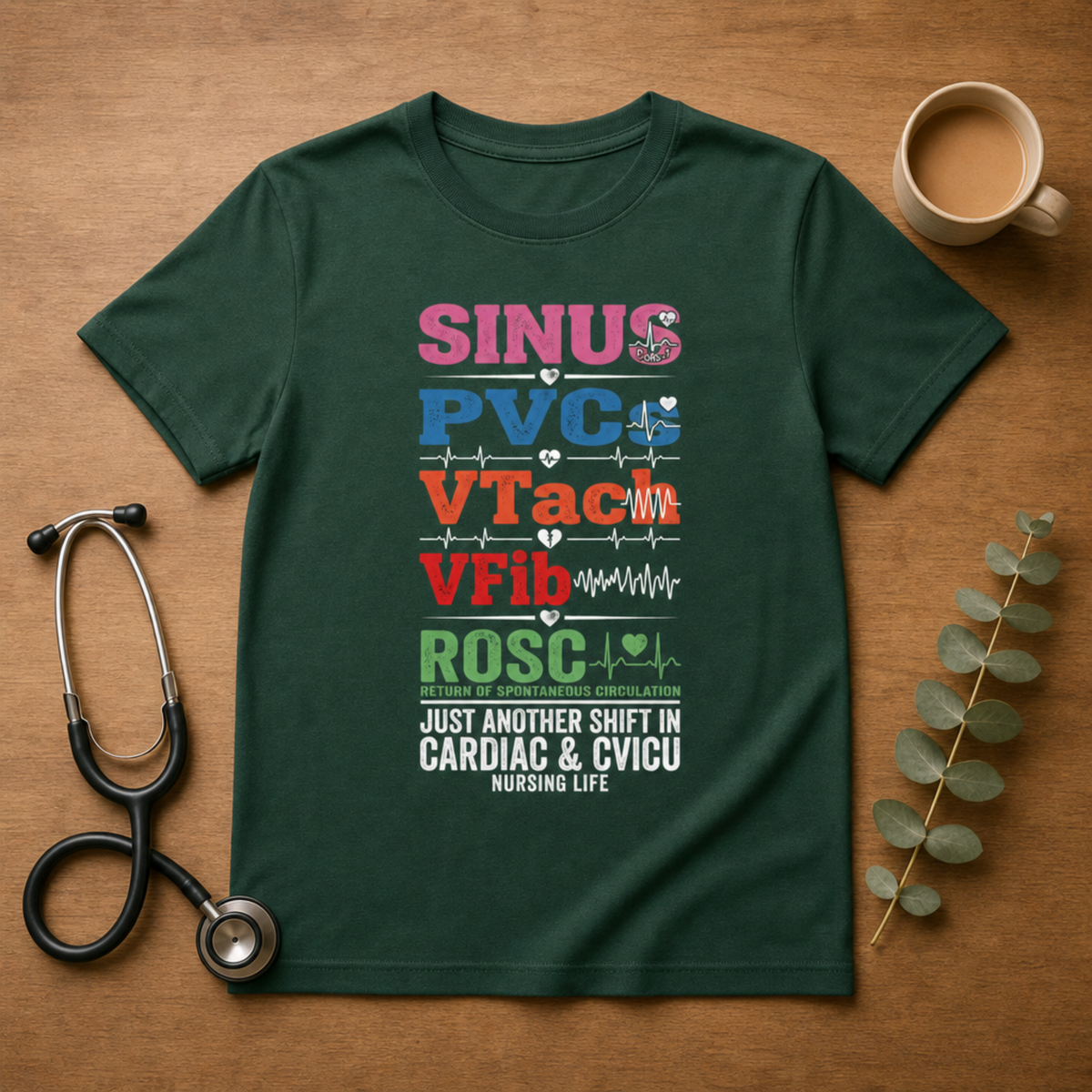 Sinus to ROSC Cardiac Nurse T-shirt | Code Blue Tee