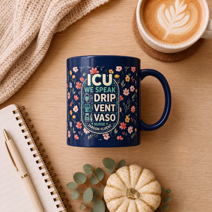 Personalized ICU Nurse Mug, Custom Name Floral Coffee Cup Gift