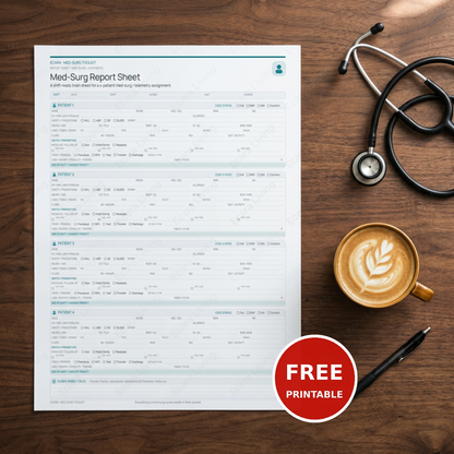 Med-Surg Report Sheet — 4 Patient | Nurse Brain Sheet Printable PDF