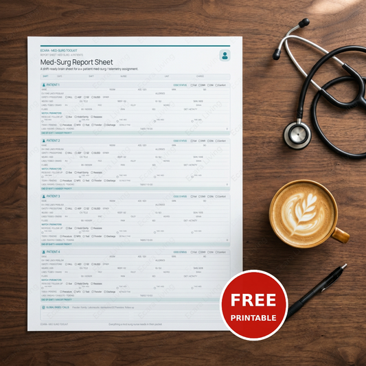 Med-Surg Report Sheet — 4 Patient | Nurse Brain Sheet Printable PDF