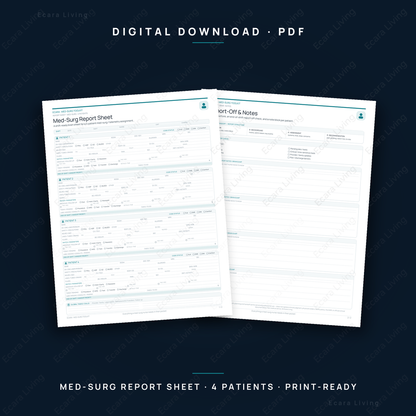 Med-Surg Report Sheet — 4 Patient | Nurse Brain Sheet Printable PDF