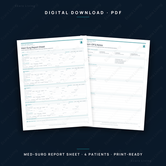 Med-Surg Report Sheet — 4 Patient | Nurse Brain Sheet Printable PDF