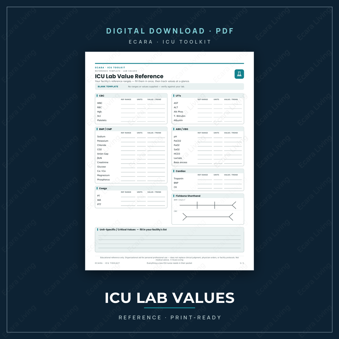 ICU Lab Value Reference Sheet — Printable PDF (Free Download)