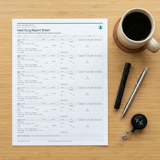 Med-Surg Report Sheet — 6 Patient | Nurse Brain Sheet Printable PDF