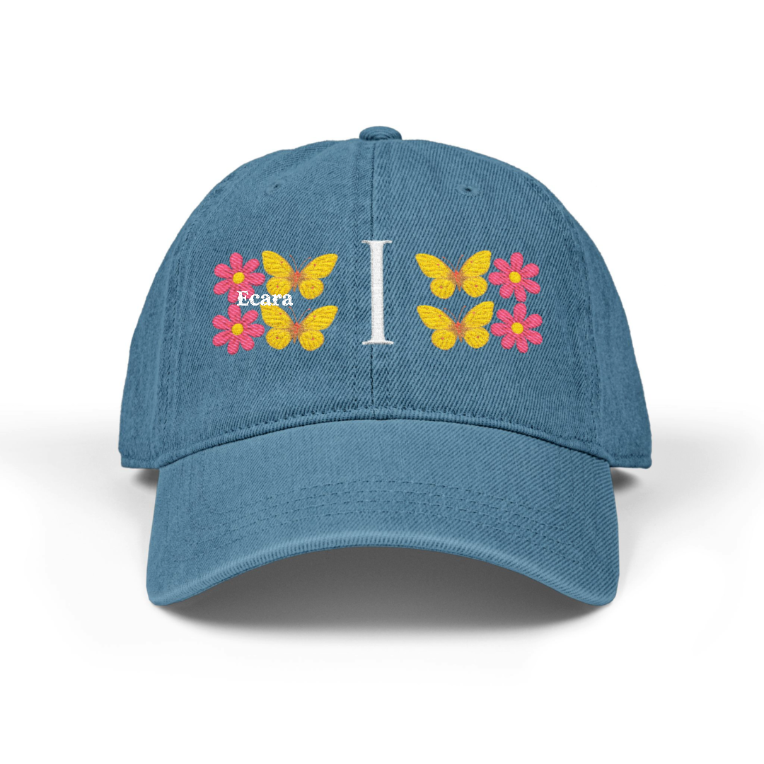 Embroidered Letter I Denim Hat