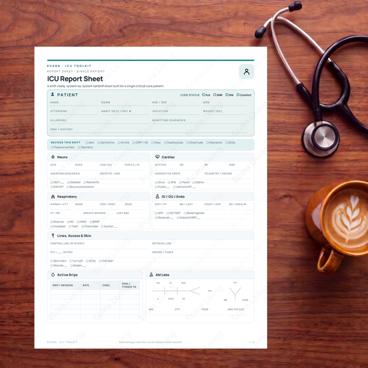 ICU Report Sheet — Single Patient | Nurse Brain Sheet Printable PDF