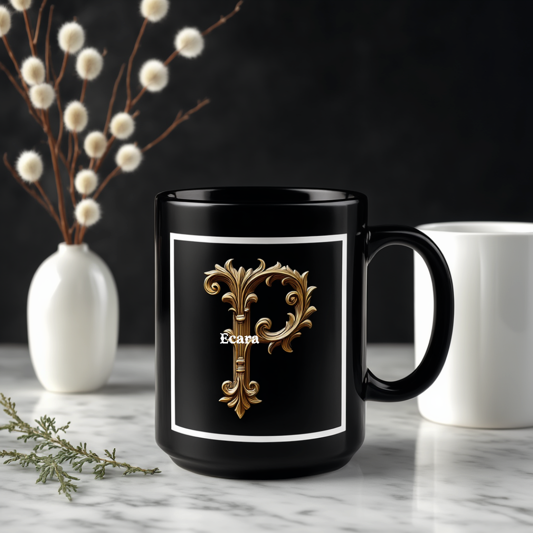 Black Mug with Initial "P"