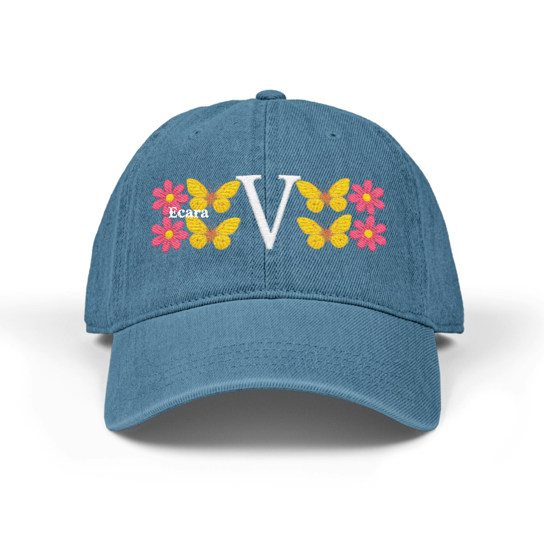 Embroidered Letter V Denim Hat