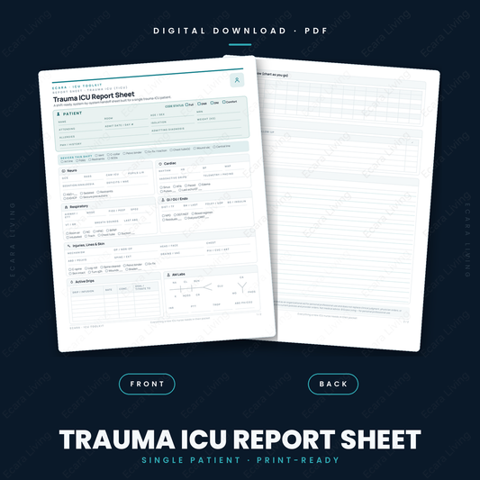 Trauma ICU Report Sheet — Single Patient | Nurse Brain Sheet Printable PDF
