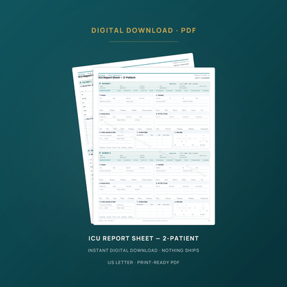 ICU Report Sheet — 2 Patients | Nurse Brain Sheet Printable PDF