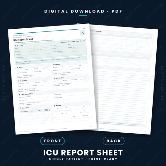 ICU Report Sheet — Single Patient | Nurse Brain Sheet Printable PDF