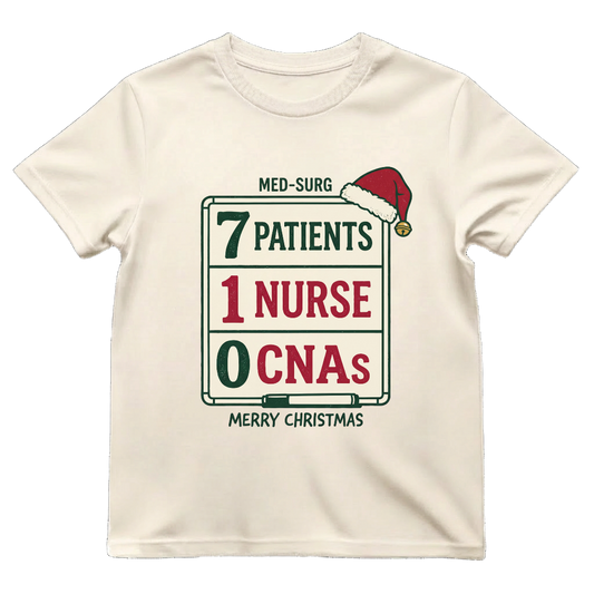 Med-Surg Nurse Christmas 7 Patients 1 Nurse 0 CNAs Funny T-shirt