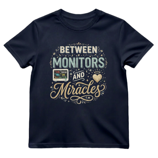 Between Monitors & Miracles ICU Nurse Shirt