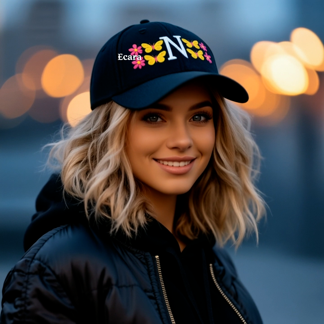 Embroidered Letter N Denim Hat