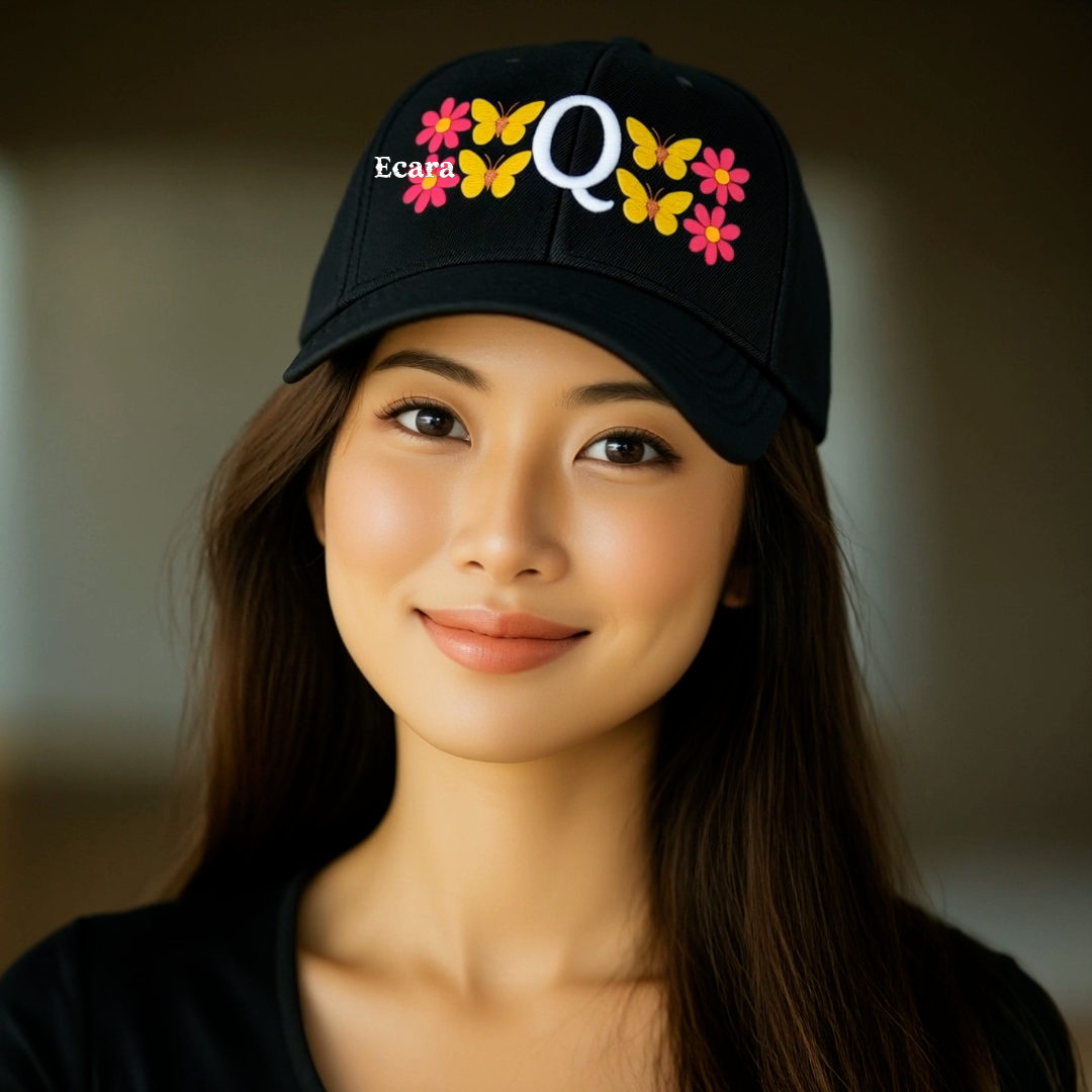 Embroidered Letter Q Denim Hat